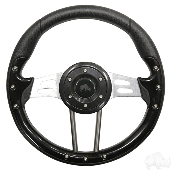 Aviator 4 Black Grip/Brushed Aluminum Spokes Steering Wheel