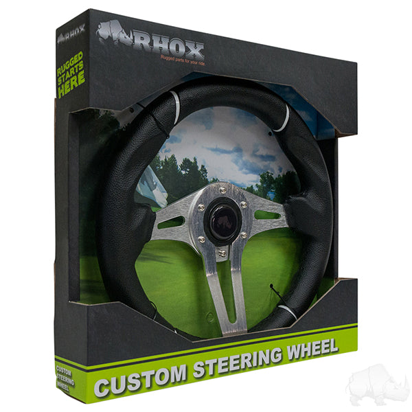 Challenger Black Grip/Brushed Aluminum Spokes Steering Wheel