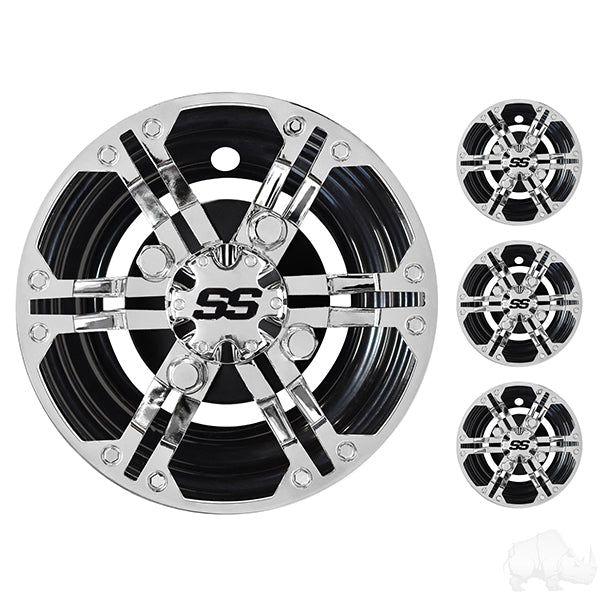 8" Daytona Chrome/Black Wheel Cover (Set of 4)