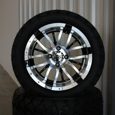 14" Diesel Machined Silver/Black with 22" Timberwolf A/T (Set of 4)