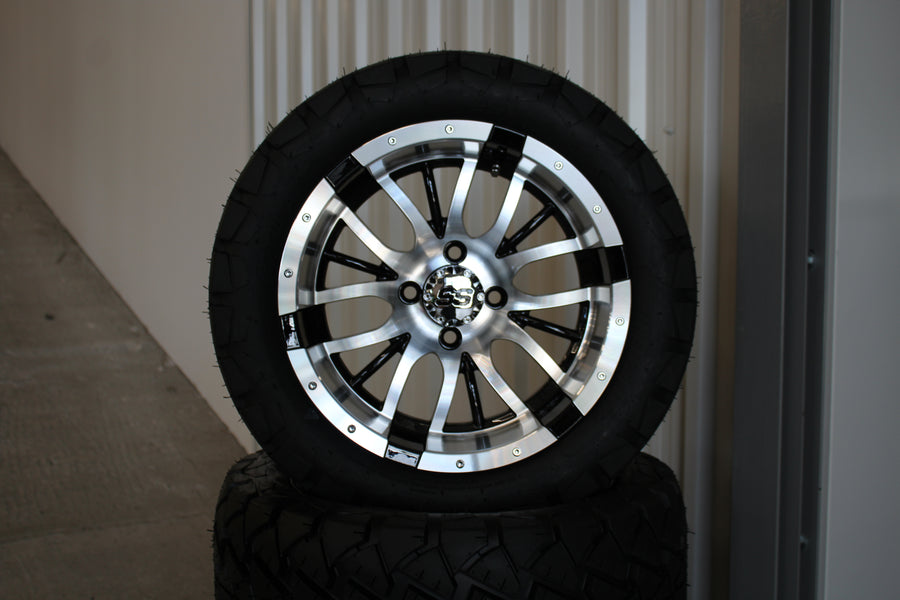 14" Diesel Machined Silver/Black with 22" Timberwolf A/T (Set of 4)