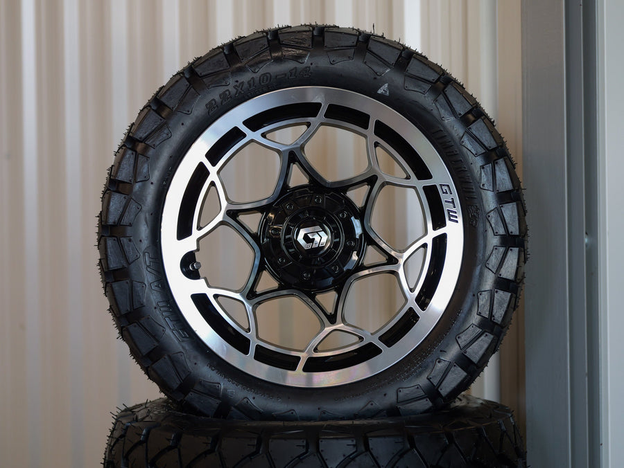14" Nexus Gloss Black/Silver with 22" Timberwolf A/T (SET OF 4)