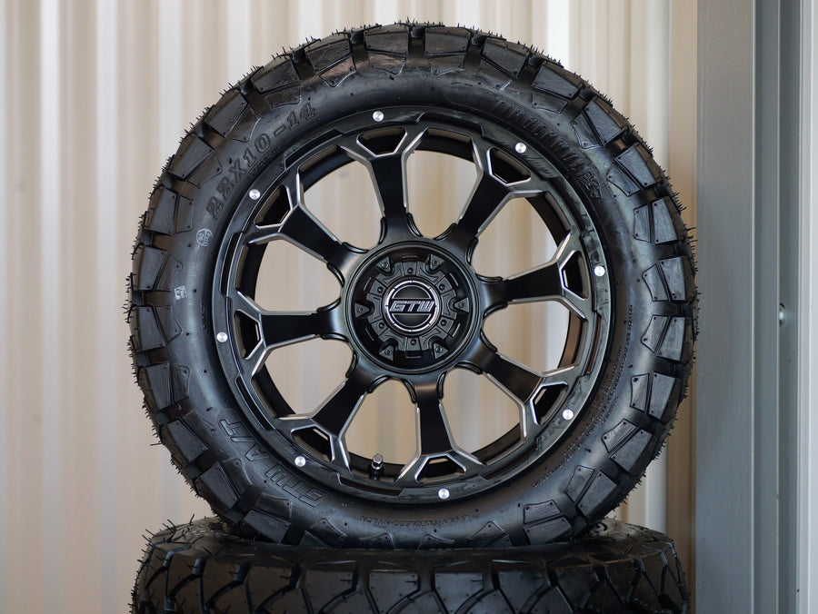 14" Raven Matte Grey with 22" Timberwolf A/T (SET OF 4)