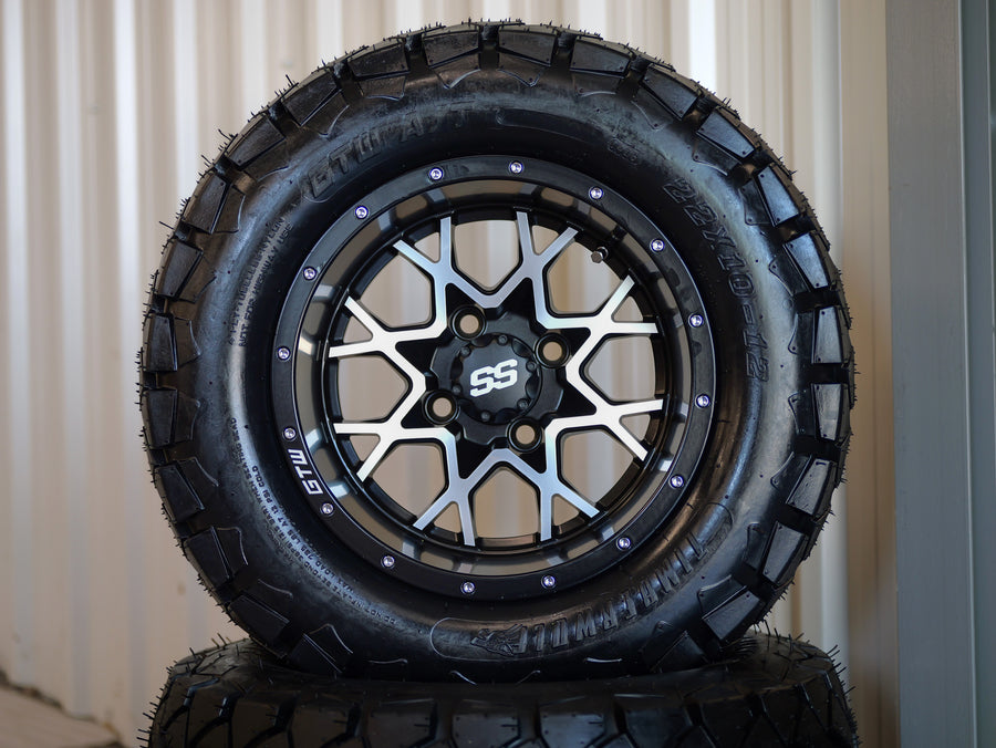 12" GTW Vortex Matte/Silver with 22" Timberwolf A/T (Set of 4)