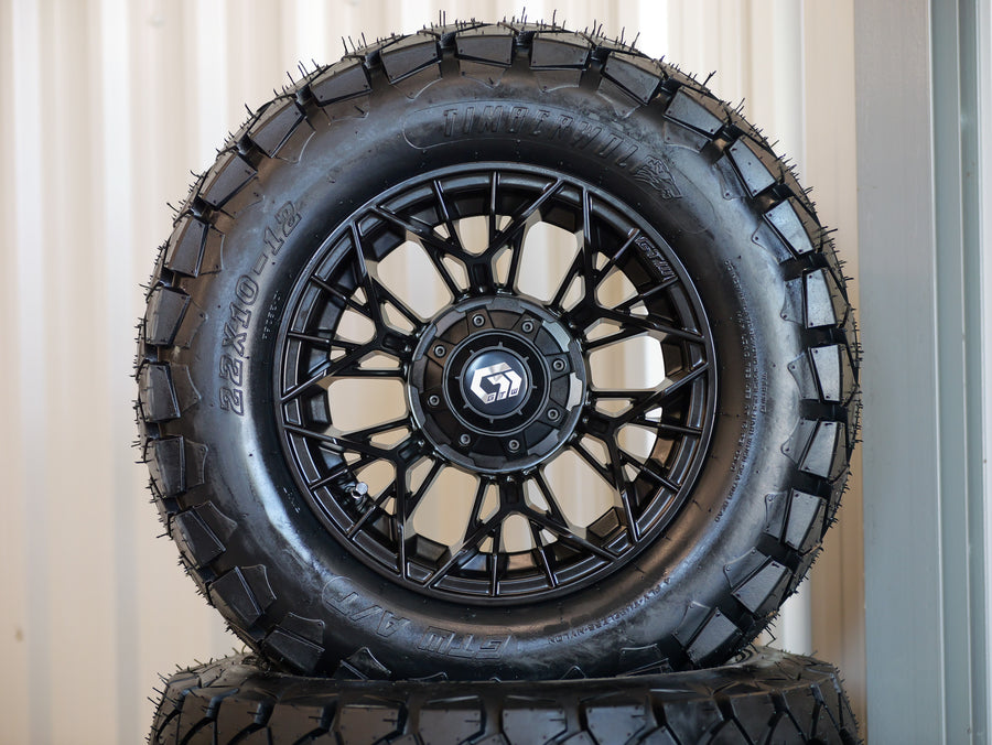 12” GTW Stellar Matte Black with 22" Timberwolf A/T (SET OF 4)