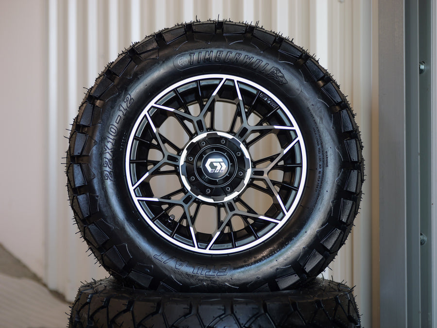 12” GTW Stellar Machined/Black with 22" Timberwolf A/T (Set of 4)