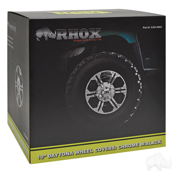 Wheel Cover, SET OF 4, 10" Daytona Chrome with Black