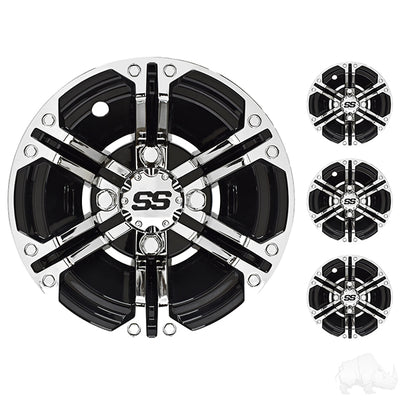 Wheel Cover, SET OF 4, 10" Daytona Chrome with Black