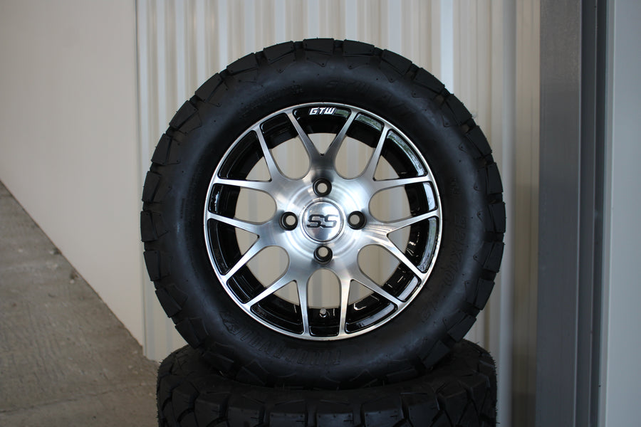 12" Pursuit Silver/Black with 22" Timberwolf A/T (Set of 4)