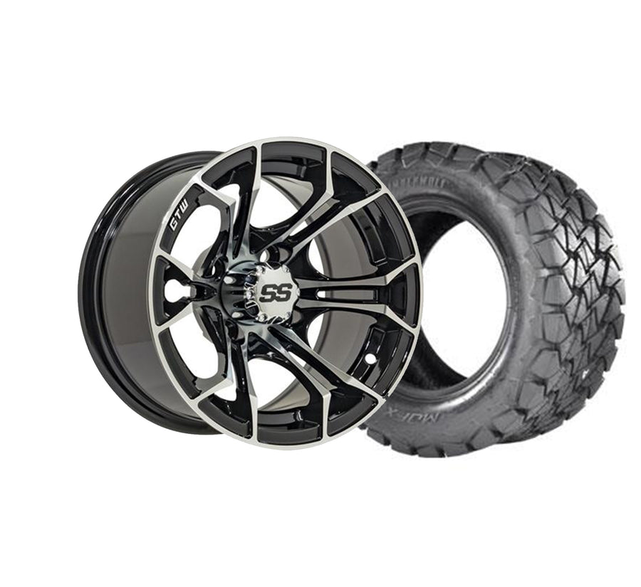 Set of 4 - GTW® 12″  Mach/Black Spyder Wheel on 22x10-12 GTW® Timberwolf A/T Tire